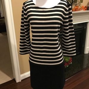 LOFT Striped 3/4 Sleeve Mini Dress